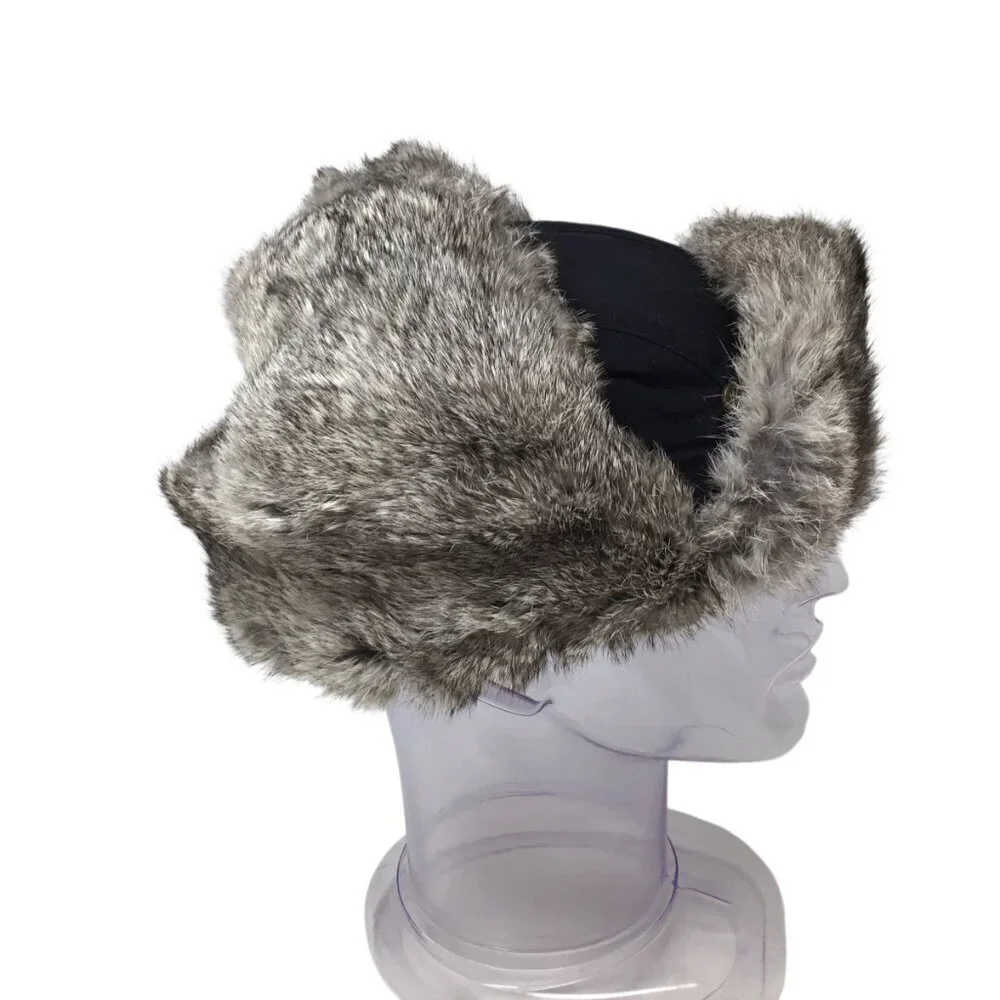 American Classics Real Rabbit Fur Trapper Hat Ear Flaps Insulated Sz M Aviator